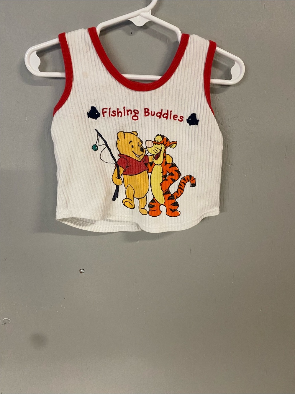 Winnie the Pooh Vintage ‘ Fishing Buddies' Tank Top - White & Red
